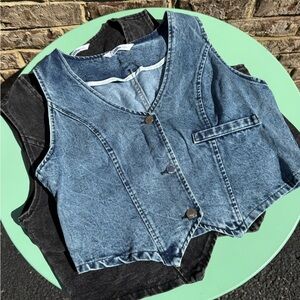 Medium Wash Denim Vest with Front Buttons